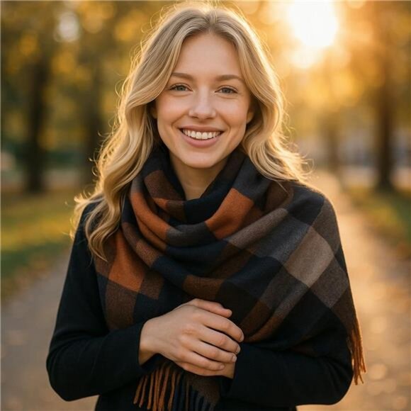 Women's Faux Cashmere Plaid Scarf - Ultra Soft, Warm Winter Wrap with Classic - Picture 5 of 8